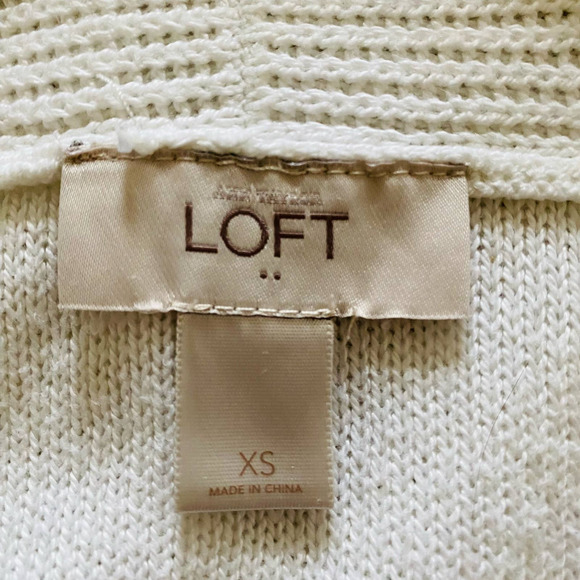 LOFT Rib Trim White Knit Cotton Open Classic Cardigan Sweater - Picture 5 of 7